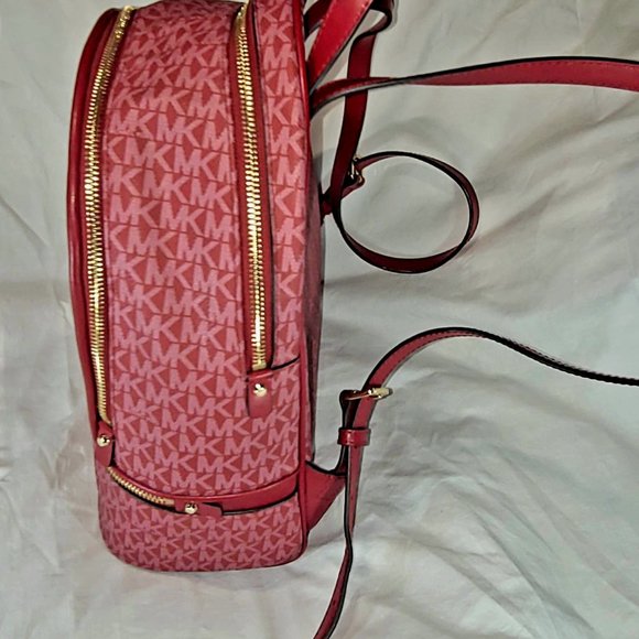 NWT Michael Kors Signature Rhea Zip Medium Backpack Crimson $428 main image 7